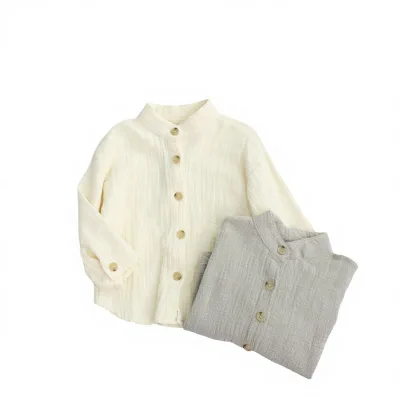 2026 Spring New Kids' Shirts Solid Color Boys' Tops Korean Style Cotton-Linen Stand Collar Baby Girls' Outerwear Tie-Dyed