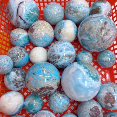 Wholesale Natural Larimar Sphere Polished Blue Ocean Pattern Gemstone Ball for Home Decor Healing Crystal Collection Gift
