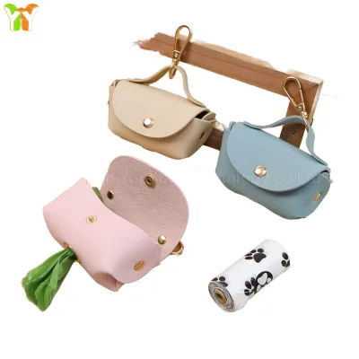 Custom Logo PU Leather Dog Poop Bag Dispenser Portable Outdoor Reusable Metal Clip Fashion Pouch Promotional Gift