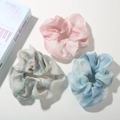 Chinese Tie Dye Elegant Chiffon Hair Scrunchies Fabric for Ponytails Holders and Daily Use Hair Soft Accessories for Girls