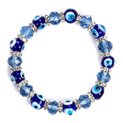 Evil Eye Bracelet Transparent Cut Beads Blue Crystal Bead Bracelet