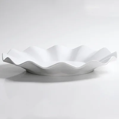 9.5 Inch Large Melamine Tableware Petals Corrugated Soup Fried Rice Plate White Dishware With Stylish Design