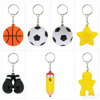 AI-MICH Wholesale Custom Printed PU Foam Stress Relief Squeeze Toy Mini Sports Ball Key Chain Promotional Gift for Kids Adults