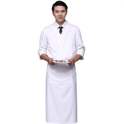 Black and White Chef Jacket and Apron Japanese Restaurant Izakaya Work Suits Male Cooking Clothing and Sushi Chef Coat for Men
