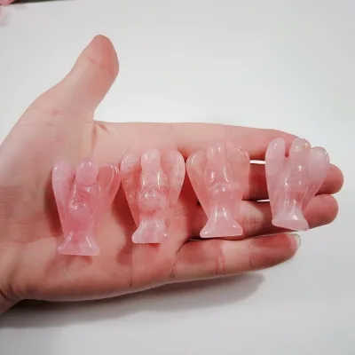 Huiying Hand Carved Natural Rose Quartz Crystal Decorative Angels for Gifts Crafts
