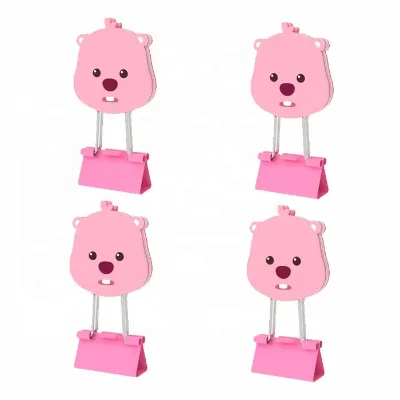 Hot Selling Pink Loopy Shaped Binder Clips Customized Cute Cartoon Paper File Clips Personalized Binder Clips