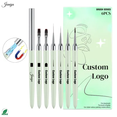 Trend Products Magnetic Cap Pale Green Metal Handle Nail Art Brushes Set Nylon Hair for DIY Manicures and Salon Daily Use