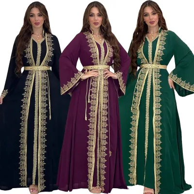 High Quality Women Dress Gold Robes Women Robes Dress Piece Set