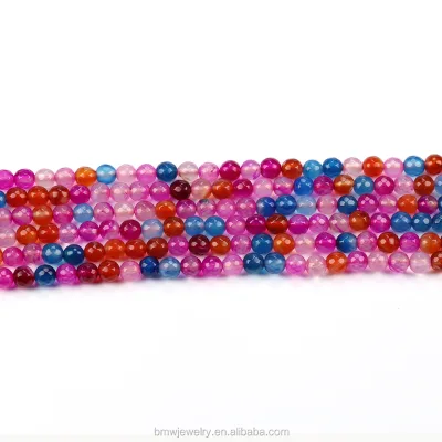 Wholesale Faceted Round Mix Color Rose Red Blue Natural Agate Stone Jewelry Charm Crystal Loose Beads for Jewelry Making
