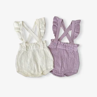 Girl's Backpack Bread Pants Knitted Spring Autumn Children's Fly Sleeve Sling Romper Fashion Infant Baby Clothes
