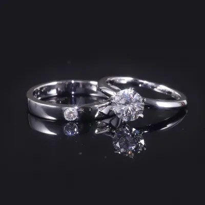 Abiding Sustainable Solid Gold Jewelry Custom Simple Couple Bands Lab Grown Diamond PT950 Couple Rings Platinum Wedding Ring Set