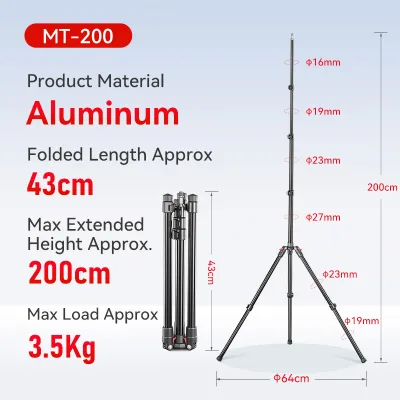 MT-200 Aluminum Folding Light Stand Tripod for COB Video Light Softbox