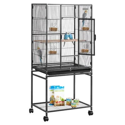 Upgraded Anti-corrosion Durable Stainless Steel Eco-Friendly Parrot Cage with Convenient Pulley and Bottom Shelf