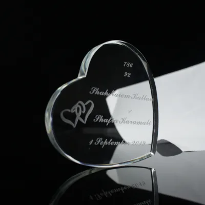 Wholesale Custom Clear Heart Shaped Crystal Paperweight Indian Wedding Return Gift Souvenir