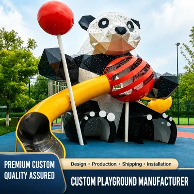 Large Geometric Panda Shaped Outdoor Stainless Steel Slide Combination