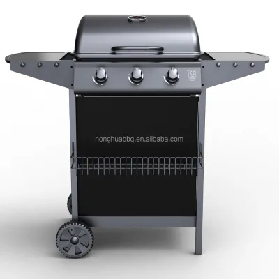 3 Burner Outdoor Gas Barbecue Grill Foldable Side Table Steady Trolley With Spice Rack