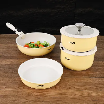 Stainless Steel 18-26cm 4-Piece Cookware Set Classic Design Detachable Handle Double for Gas for Kitchen Cooking Soup Pots
