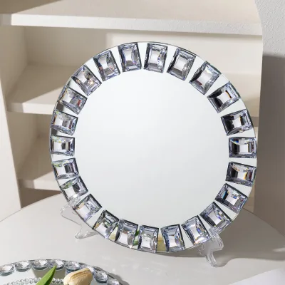 Wholesale 13 Inch Glass Mirror-Finish Simplicity Design Wedding Table Decorative Big Beaded Glass Charger Plates