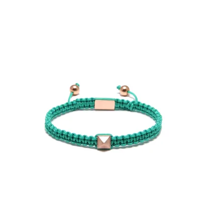 Unisex Fashion Pyramid String Design Woven Cord Beaded Handmade Bracelet 316L Stainless Steel Gold Plated Gift