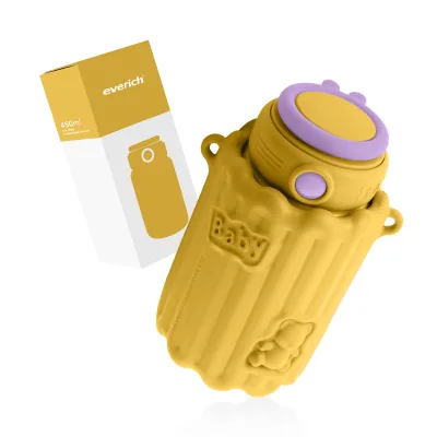 New Design Splash-proof Design of Cover Water Bottle Kids Double Wall Stainless Steel Children's Thermos Bottle with Straw