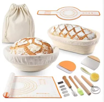 Customized Handmade Bread Proofing Basket Set 9 Inch Round 10 Inch Oval 2 Piece Banneton Make Bread with the Family