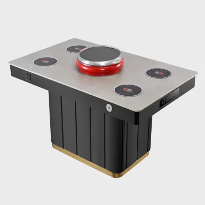 New Style Restaurant Furniture Grill Hot Pot Shabu-Shabu Integrated Table Smokeless Barbecue Grill Dining Table