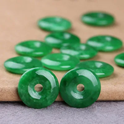 Natural Green Jade Beads Safety Buckle Doughnut Pendants Jadeite Emerald DIY Bracelet Necklace Jewelry Fashion Accessories