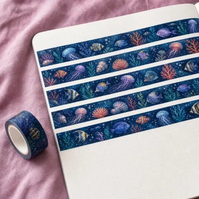 Custom Watercolor Ocean Underwater Washi Tape Sea Life Jellyfish Coral Fish Decorative Journaling Scrapbooking