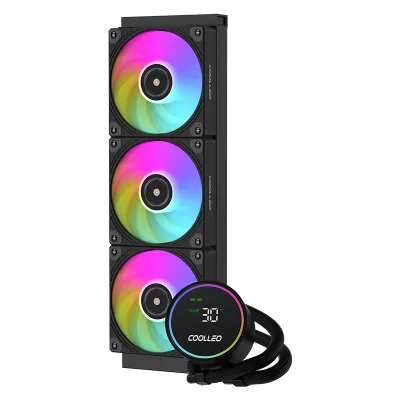 COOLLEO 360 Black Digital Display Water Cooler CPU Cooling Radiator One Line 4Pin Ball Computer Case LGA115X/1200/1700/1851AMD