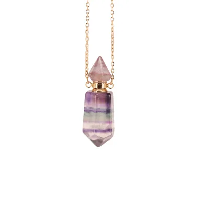 Natural Crystal Double Pointed Hexagon Electroplated Car Hanging Perfume Pendant Aromatherapy Essential Oil Refillable Bottle