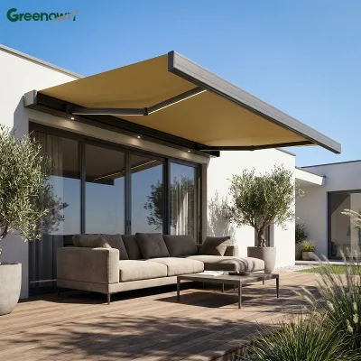 Door Awning Full Cassette Metal Window Awnings House Front Door Porch Patio Waterproof Brown