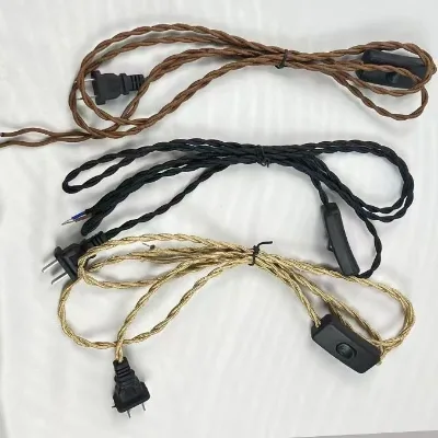 EU US Standard Plug Braided Fabric Power Cord with Switch Stripped End Vintage Style Extension Cable for Lamp DIY