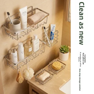 Drill-free Iron Japanese Style Multi-purpose Bathroom Shelf Wall-mounted Suction Storage Rack for Bathroom Vanity Organizer