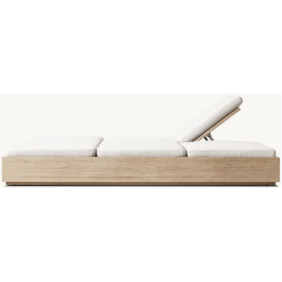 Solid Teak Outdoor Furniture Luxury Deck Chair Durable Double Seat Adjustable Chaise Bed