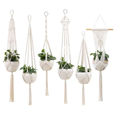 Hand-woven Macrame Plant Net Cotton Rope Hanging Planter Basket Flower Pot Net Pocket