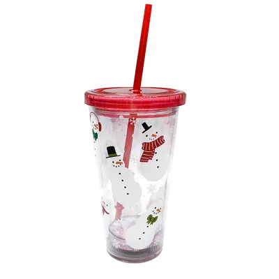 Factory OEM Customized 16oz Colorful LED Plastic Cups with Lids and Straws for Christmas Occasion