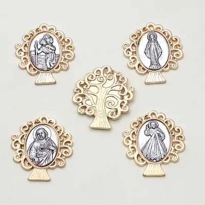 Catholic Saint Medals Tree of Life Pendant Charms, Gold Plated Religious Jewelry Making Supplies Wholesale