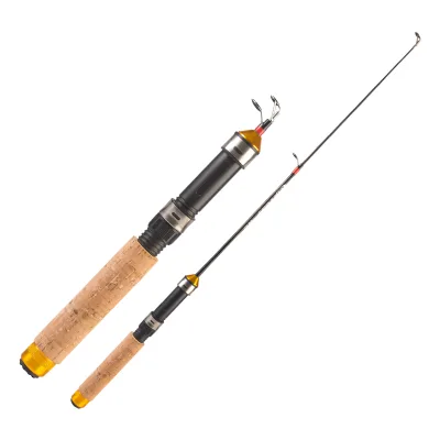 Carbon Telescopic Ice Fishing Rod 25cm Folded/60cm Unfolded Wood Handle Shrimp Fishing Spinning Pole for Lake River Stream