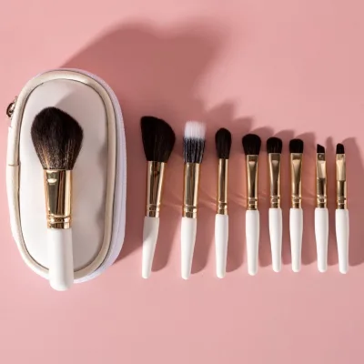 New Arrival Luxury 9pcs Portable Mini Makeup Brush Set Wooden Handle Synthetic Hair Vegan Make up Brush