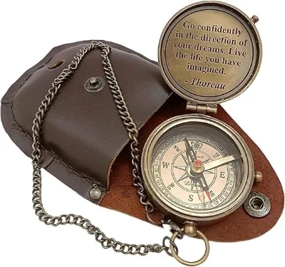 Antique Handmade Brass Compass Leather Case Men's Pocket Religious Gift Idea for My Son Love