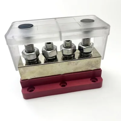 M10 600A 50V DC Heavy Duty Power Distribution Block 4 Studs Copper Automotive Car Marine Solar Red Black CE ROHS Certified Bolt