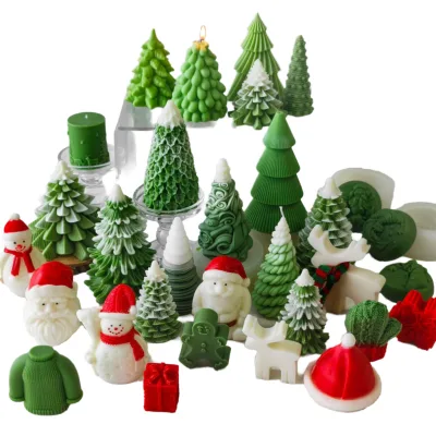 New Design 3D Christmas Pine Tree Santa Claus Elk Gingerbread Man Snowman Silicone Candle Molds Cake Making Tools