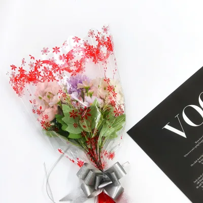 Small Waterproof Plastic Rattan Flower Bag BOPP Transparent Printed Multi-Branch Packaging Sleeve for Flower Shops