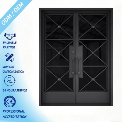 Modern Durable Elegant Black Customized Steel Sliding Entrance Security Front Door with European Design for Garage and Shed