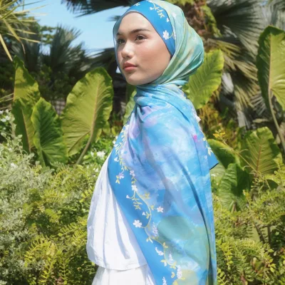 Custom Fashion Floral Digital Breathable Soft  Hijab Lightweight Muslim Premium Headscarf for Girl's Wearing