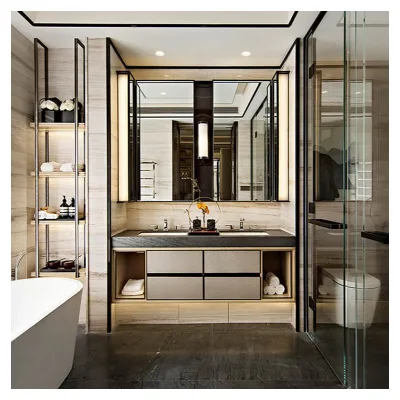 Modern Luxury Large Lacquered MDF Floating Double Sinks Sintered Stone Tops Smart Mirror Melamine Board Bathroom Vanity