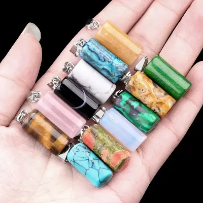 Natural Crystal Semi-Precious Stone Cylinder Pendant DIY Earring Necklace Jewelry Components