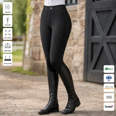 Women Jumping Pleated Breeches High Waist Slim Fit 4 Way Stretch Equestrian Horse Riding Pants Competition Modern Style
