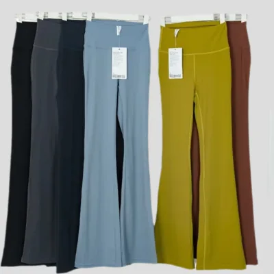 2025 New Women's High Waist Yoga Pants Breathable Quick Dry Slim Outdoor Sports Fitness Flare Pants Drawstring Closure Solid