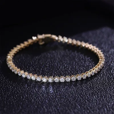 Hip Hop Jewelry 14K Solid Gold D VVS Lab Grown Diamond Tennis Bracelet Iced Out HPHT Lab Diamond Tennis Chain